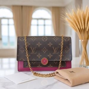 ✅ Louis Vuitton Flore Chain WOC Monogram Fuchsia Crossbody Bag